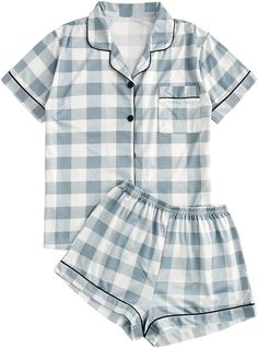 SweatyRocks Women's Short Sleeve Sleepwear Button Down Satin 2 Piece Pajama Set Fuzzy Loungewear, Lounge Romper, Cute Pjs, Flannel Pajama Pants, Cozy Pajamas, Cuddl Duds, Short Pj Set, Cute Pajamas