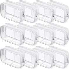 six clear plastic storage containers with lids for food and drink, set of 6 pieces