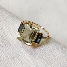 Onyx Ring, Green Amethyst, 14k Gold Ring, Blue Topaz Ring, London Blue Topaz