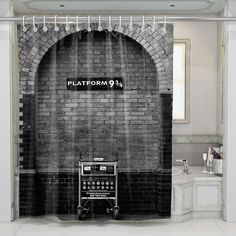 station harry potter portal shower curtains Train Bathroom Decor, Harry Potter Themed Bathroom, Personalized Shower Curtain, Curtain Sets, Curtain Hooks, Shower Stall, Soft Blankets, Tumble Dryer, Portal