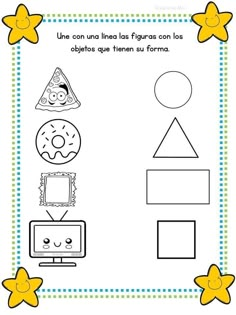 a worksheet for children to learn how to draw and color the shapes in spanish