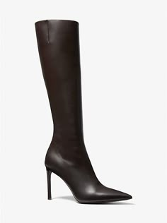 Tatjana Leather Boots | Michael Kors Sleek Tall Leather Boots, Boot Heels Outfit, Black Knee Boots, Michael Kors Boots, Michael Kors Heels, Fancy Shoes, Pointed Toe Boots, Boots Heels, Shoe Boot Sandals