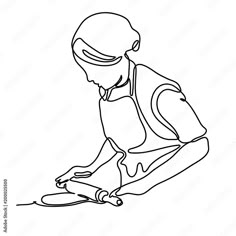 continuous line drawing of a boy sitting on the floor