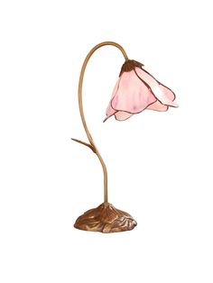 A delicate pink lily blossom hangs gracefully from a single branch in this starkly beautiful accent lamp. The design will add a gorgeous, feminine touch to any sun room, living room, office or bedroom. The bent branch base, rises out of a pedestal with a leaf motif and is adorned with a single leaf, making this an excellent choice for that special someone in your life. Base is finished in antique brass. 12`` W x 19`` H. Shade 8`` x 5``. 1 x 25W candelabra. One Light Table Lamp from the Accent La Pink Accents In Bedroom, Bedroom Decor Feminine, Bedroom Lamp Aesthetic, Room Decor Png, Art Nouveau Lamp, Rooms Decoration, Floral Lamp, Single Leaf, Tiffany Table Lamps