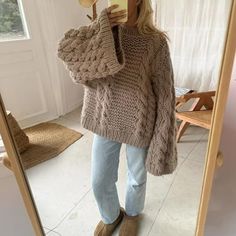 Casual Lazy Round Neck Oversize Knit Short Sweaters, Crop Top Suit, Wide Sleeve Sweater, Chique Outfit, Lantern Sleeve Sweater, Knit Wear, Oversize Pullover, Pullover Women, Chique Outfits