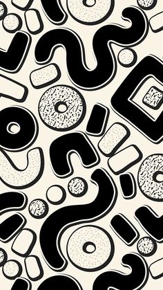 an abstract black and white pattern with donuts