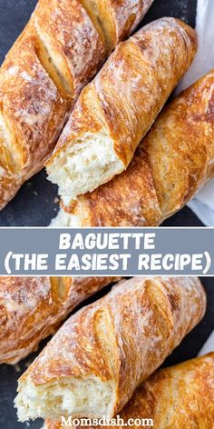 several croissants are stacked on top of each other with the words baquette the easyest recipe