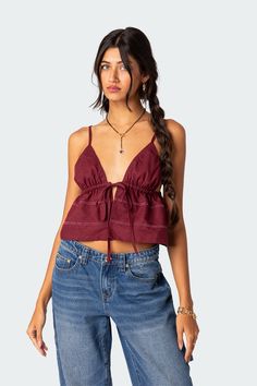 PRODUCT INFO Tank top Adjustable tie front bust 100% Cotton Model wears size S Model height is 5'6 Item care: Wash with similar color Tie Front Tank Top, Candy Cotton, Tie Front Sweater, Burgundy Outfit, Cotton Camisole, Cropped Camisole, Black Camisole, Lace Camisole, Gameday Outfit