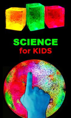 science for kids book cover with hand pointing at cubes and the words, science for kids