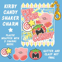 a poster with candy, stars and other items for the pop - star charm game