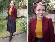 50s Inspired Fashion, Thrifted Shoes, Forties Fashion, Academia Aesthetic Outfit, Pin Up Outfits, Look Retro, Dapper Day, 50s Style, Autumn Colours