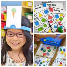 there are pictures of different activities for children to do with the same color cubes