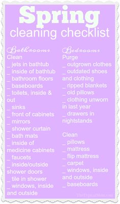 the spring cleaning checklist is shown in purple