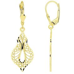 Height: 1.50in (With Hook) Earring Width: 0.48in Earring Depth: 0.03in.14 Karat Gold Item No.Cy0021 Yellow Gold Elegant Hoop Earrings For Formal Occasions, Formal Yellow Gold Hoop Earrings With Elegant Design, Formal Single Pendant Earring, Elegant Pierced Teardrop Earrings For Evening, Pierced White Gold Earrings For Formal Occasions, Elegant Teardrop Pierced Earrings For Evening, White Gold Earrings For Formal Occasions, Elegant White Gold Pendant Earrings, Elegant Filigree Hoop Earrings As Gift