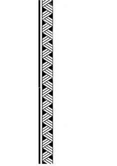 a tall black and white pole with designs on the top, in front of a white background