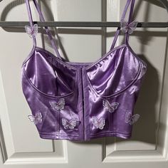 Butterfly Corset Top, Perfect For The Eras Tour!! Purple Vaquera Outfits, Purple Concert Top, Dark Purple Concert Outfit, Purple Going Out Top, Purple Corset Outfit, Concert Outfit Purple, Purple Concert Outfit, Purple Butterfly Top, Butterfly Corset Top