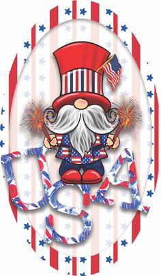 an image of a patriotic gnome with stars and stripes on it's face, surrounded by the word usa