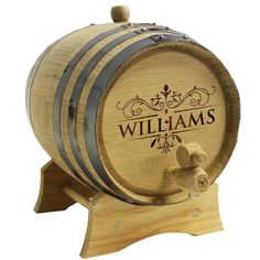 a wooden wine barrel with the name williams on it