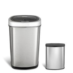 a trash can next to a trash can on a white background