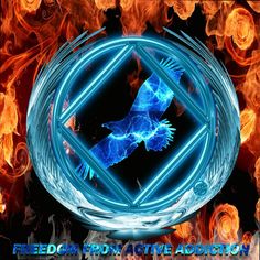 a blue bird is in the center of a fire circle with flames surrounding it and text that reads, freeform from active adjotch