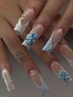 White And Blue Nails, Dior Nails, Water Nails, Spring Acrylic Nails, Long Acrylic Nail Designs, Hard Nails, Drip Nails, Long Nail Designs, Grunge Nails