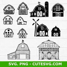 farm and barn clipart set - svg, png, dxf