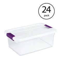 two clear storage containers with purple handles on each side and the number 24 in front