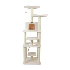 the cat tree is white and has four levels