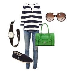 Weekend wear Green Purse Outfit, Blue Shirt Blue Jeans, French Capsule Wardrobe, Purse Outfit, Cheap Toms Shoes, Arch Support Shoes, Green Purse, Fashion And Beauty Tips, Nautical Fashion