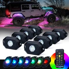 8x rgb color changing leds with remote control for off road jeep truck