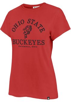 a women's red t - shirt that says, ohio state buckeyes