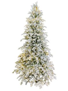 a white christmas tree with snow on it