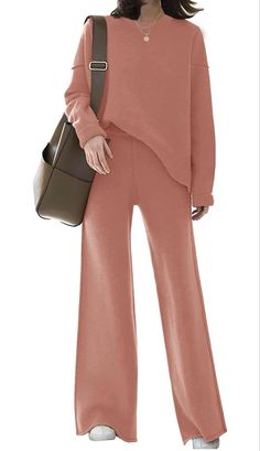 Womens Knitted Sweatsuit Sets 2 Piece Outfits with Sweater Tops and Wide Leg Pant Sweater Sets Womens, Elegant Lounge, Perfect Travel Outfit, Sweatpants Style, Sweater Tops, Sweatsuit Set, Wide Leg Sweatpants, Fall Fashion Outfits