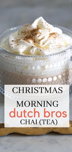 Christmas morning chai in a mug. Fall Teas Recipes, Hot Tea With Milk Recipe, Chai White Hot Chocolate, Dutch Bros Christmas Morning Recipe, Dutch Bros Golden Eagle Chai Recipe, Dutch Bros Chai Tea Recipe, Christmas Morning Tea, Chai Drink Recipes, Dutch Bros Chai Drinks