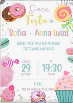 an advertisement for a festival with cupcakes and donuts