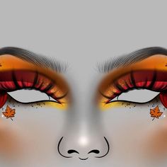 Leaves Makeup Autumn, Autumn Leaf Makeup, Autumn Inspired Makeup, Fun Fall Makeup Looks, Fall Inspired Makeup Looks, Autumn Fairy Makeup, Autumn Makeup Art, Autumn Makeup Looks Fall