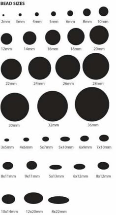 the size and width of different sizes of circles