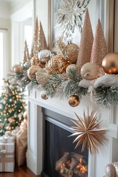 15 Chic Christmas Mantle Decor Ideas for Cozy Fireplaces 45 Elegant Rustic Christmas Decor, Gold And Neutral Christmas Decor, Christmas Decor Gold And Silver, Ivory And Gold Christmas Decor, Bougie Christmas Decor, Mantle Decor Christmas Fireplace, Classy Gingerbread Decorations, Neutral Christmas Mantle Decor Ideas, Mixed Metals Christmas Decor