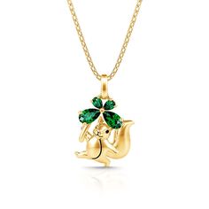 This cute little squirrel look around and niftily jump among trees and branches. Crafted in sterling silver, with emerald stones decorated, the squirrel holding a four-leaf clover, creating a wonderful kingdom full of adorable fun. Add this playful piece to your collection as an uncommon way to reflect your love for everyone with this squirrel necklace.Material: Plating Color: Length: 440 mm Animal Inspired Jewellery, Squirrel Necklace, Texture Metal, Clover Jewelry, Four Leaf Clover Necklace, Animal Necklace, Small Necklace, Classic Necklace, Clover Necklace