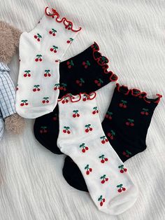 This price is for a pair of socks only. Socks Details:Cherry Print Cherry Pjs, Medias Aesthetic, Cute Socks Aesthetic, Cherry Clothes, Cherry Aesthetics, Cherry Accessories, Cherry Stuff, Girly Socks, Cherry Socks