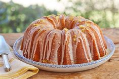 a bundt cake sitting on top of a wooden table