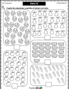 the worksheet for counting numbers to 20 with pictures of fruits and vegetables on them