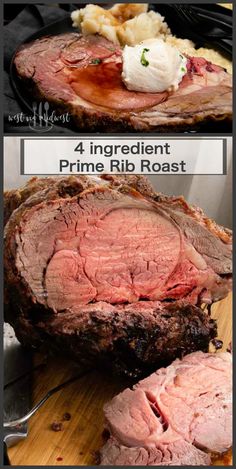 four different pictures showing how to cook prime rib roast