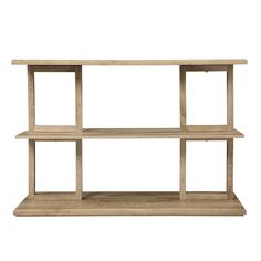 a wooden shelf with three shelves on each side