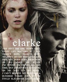 two women with their faces covered in blood and the words clarke written below them