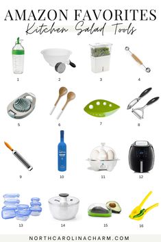 an image of kitchen gadgets with the words amazon favorites written above it and below them