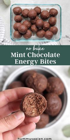 no bake mint chocolate energy bites in a bowl