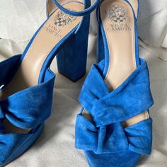 Perfect For The Summer! Light Blue Suede Shoes Stacked Platform Shoes. Never Worn. Blue Heels With Heel Strap And Round Toe, Blue Suede Block Heel Shoes, Blue Suede Heels With Block Heel, Blue Suede Sandals With Removable Insole, Blue Suede Heels With 4-inch Heel, Blue High Heel Sandals With Branded Insole, Casual Blue Heels With Wrapped Heel, Blue Suede Sandals With Heel Strap, Blue Closed Toe Heels With Removable Insole