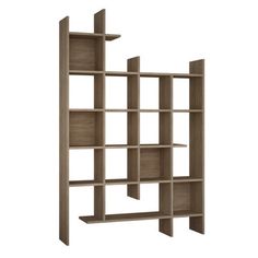 an open bookcase with four shelves on one side and three smaller ones on the other