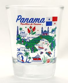 a shot glass with a map of the state of panama